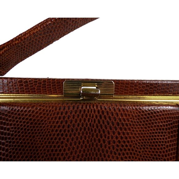 Vintage 60's Lizard Skin Handbag/Purse Suede Lined w/Card Case #1018 - Picture 9 of 15